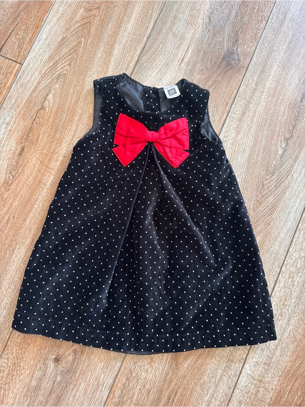 Baby Carter’s Black Velvet Polka Dot Dress with Red Bow